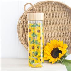 Sunflower Print Glass Water Bottle